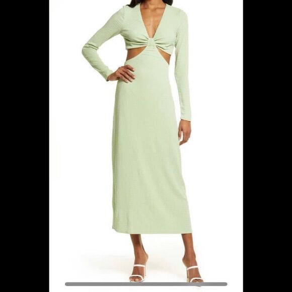 Fourteenth Place Sol Side Cut Out Long Sleeve Midi- Maxi Dress Size M Green NWOT - Picture 9 of 16